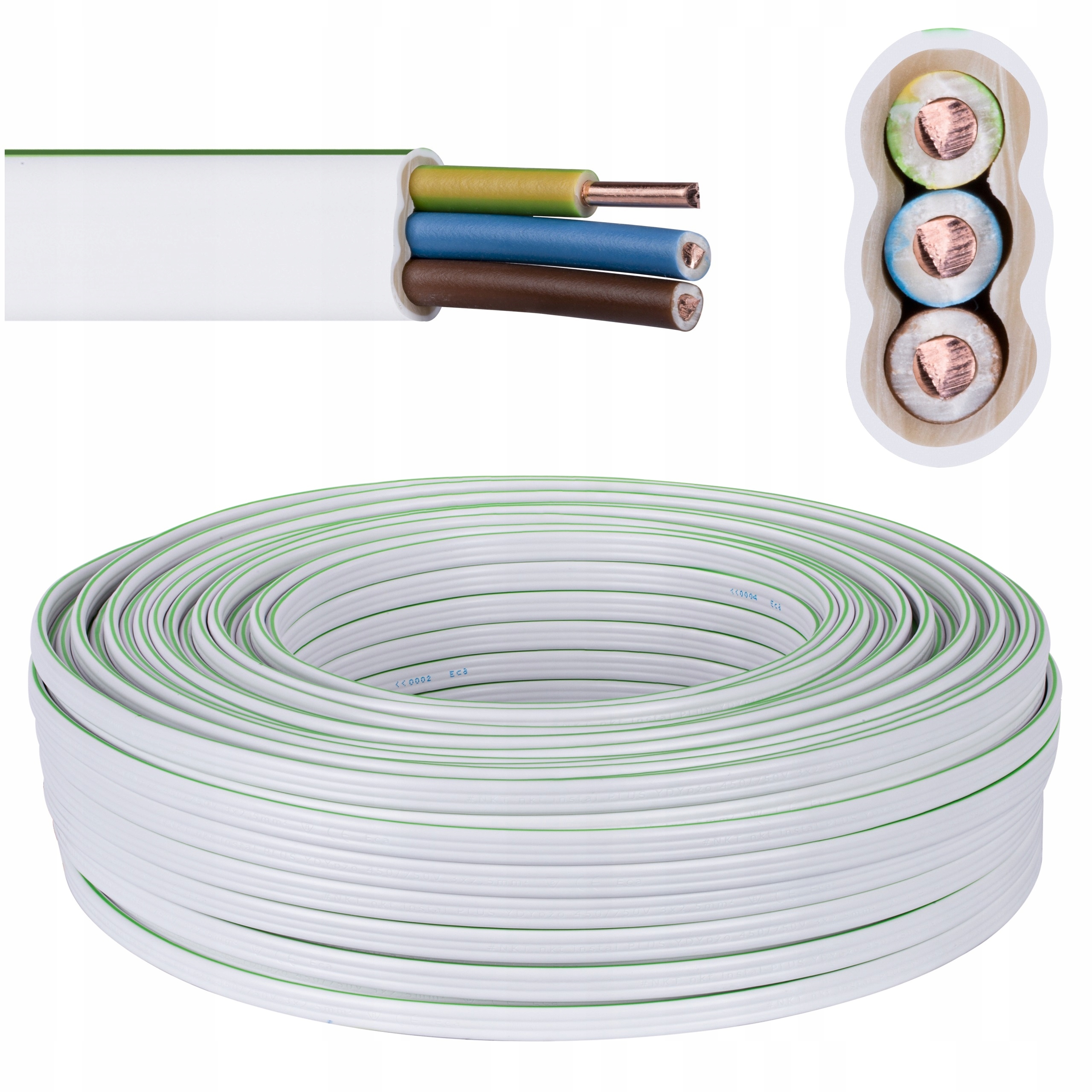 Przewód kabel płaski YDYp 3x2,5mm2 450/750V drut miedź Nkt instal Plus 100m