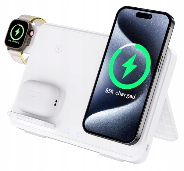 Ładowarka Bezprzewodowa 4w1 15W Składana do Telefonu Słuchawek Zegarka