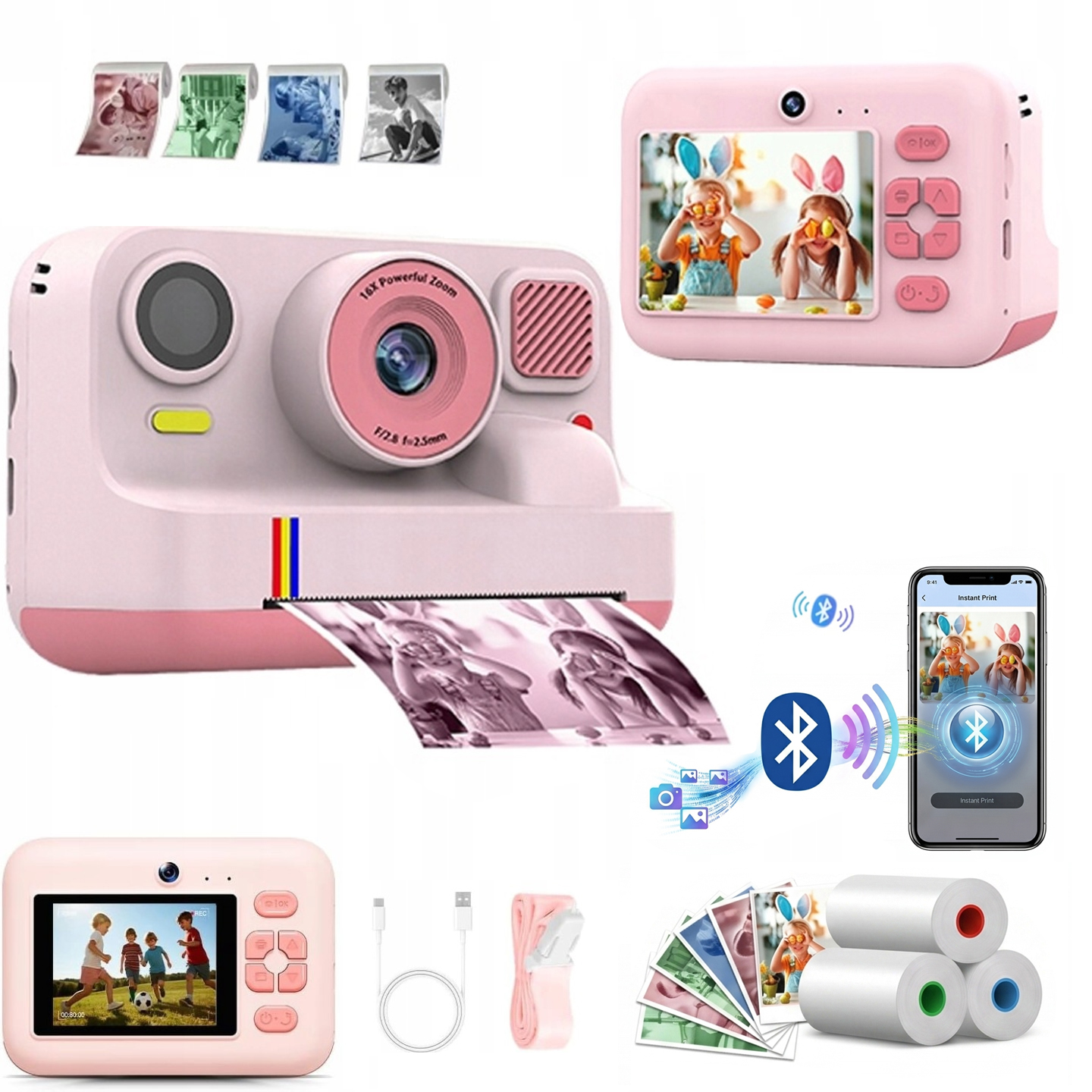 Fotoaparát pro děti Okamžitý tisk Bluetooth Selfie hry