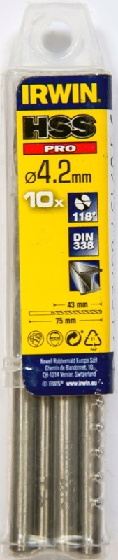 

Wiertło Hss Pro DIN-338 4.2x43/75 10szt Irwin