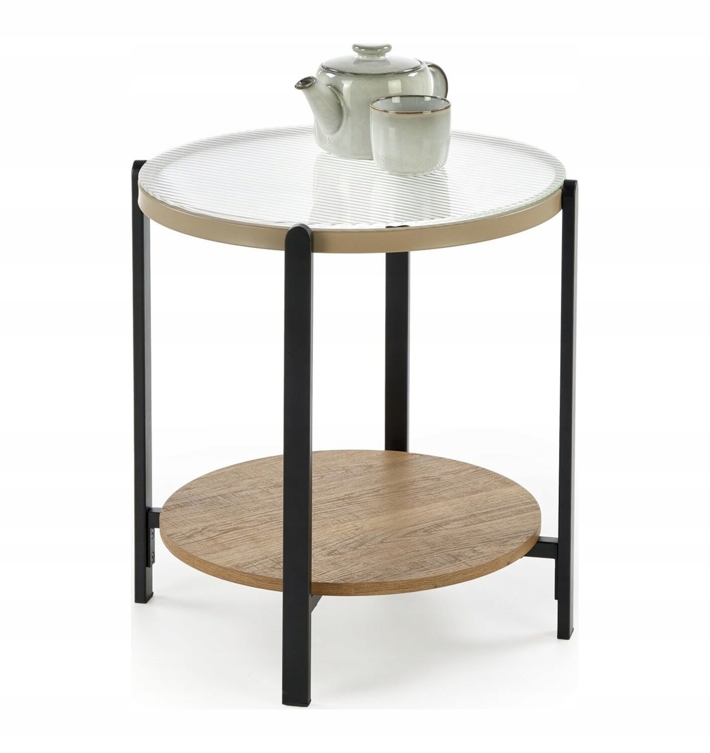 Malá okrúhla lavica Kamala S Halmar s poličkou pod pracovnou doskou