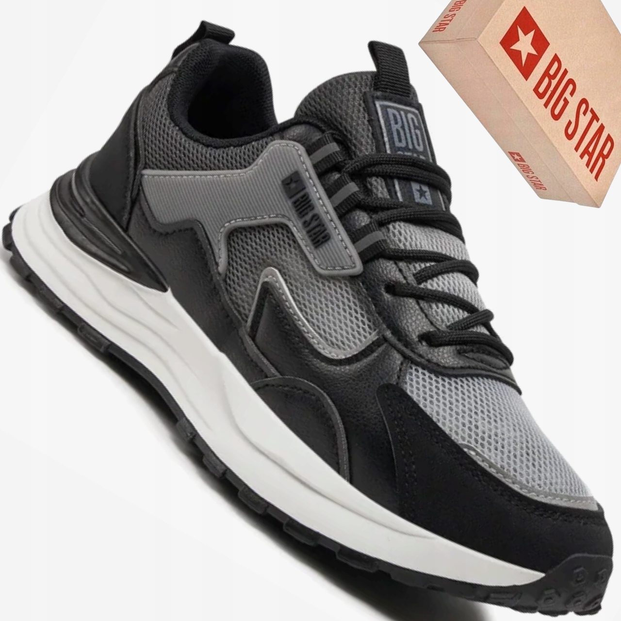 Big Star NN274A101 szaro-czarne sneakersy damskie z ekoskóry i materiału