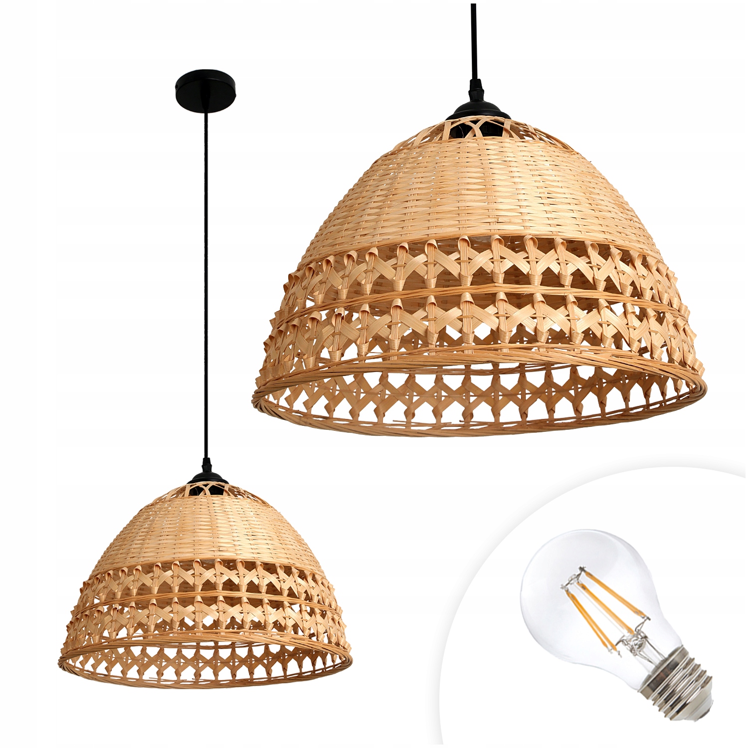 Sada Bambusová závesná lampa Boho žiarovka 7W E27 Teplá farba