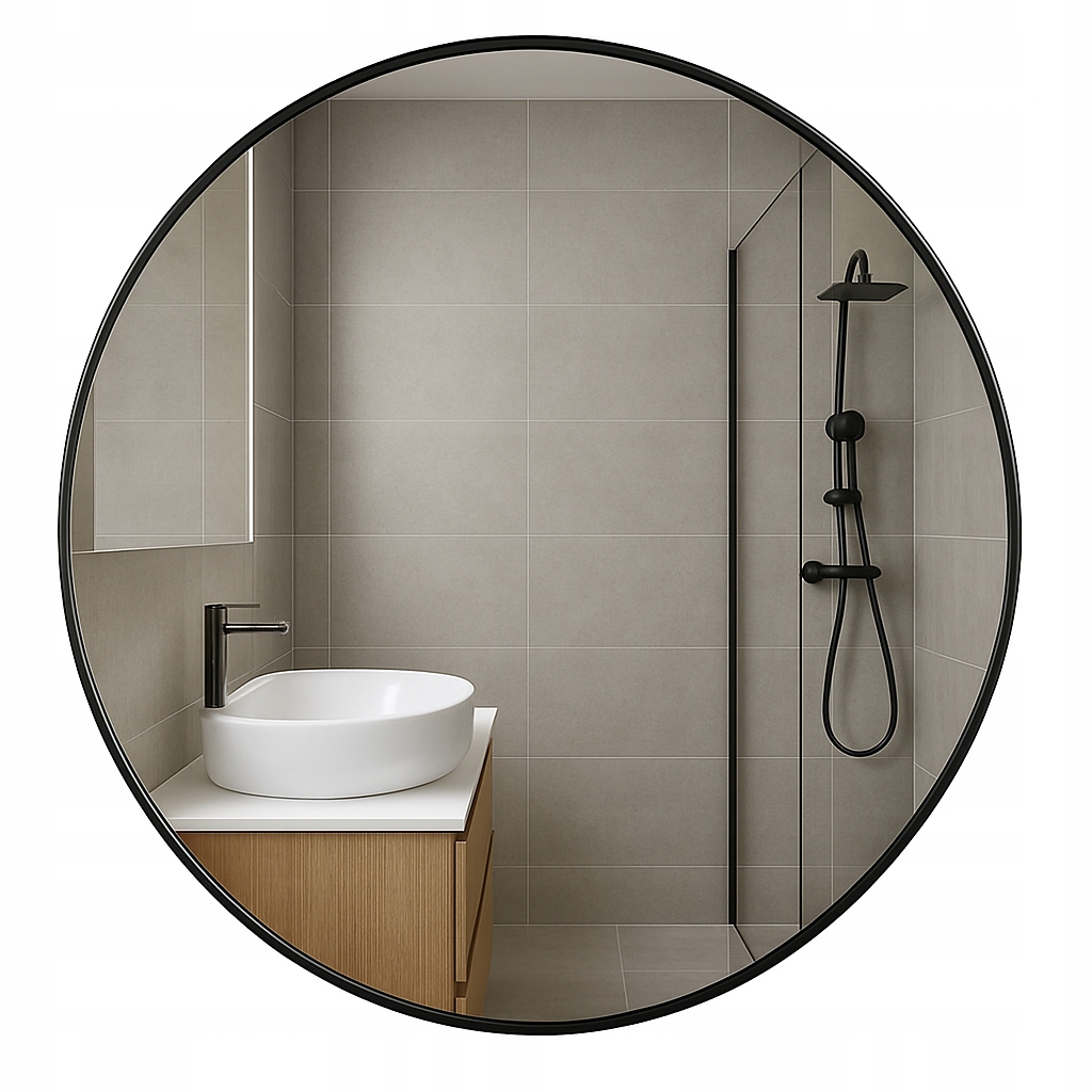 Lustro Okrągłe W Metalowej Czarnej Ramie Loft Ścienne Wiszące 50 cm L01C