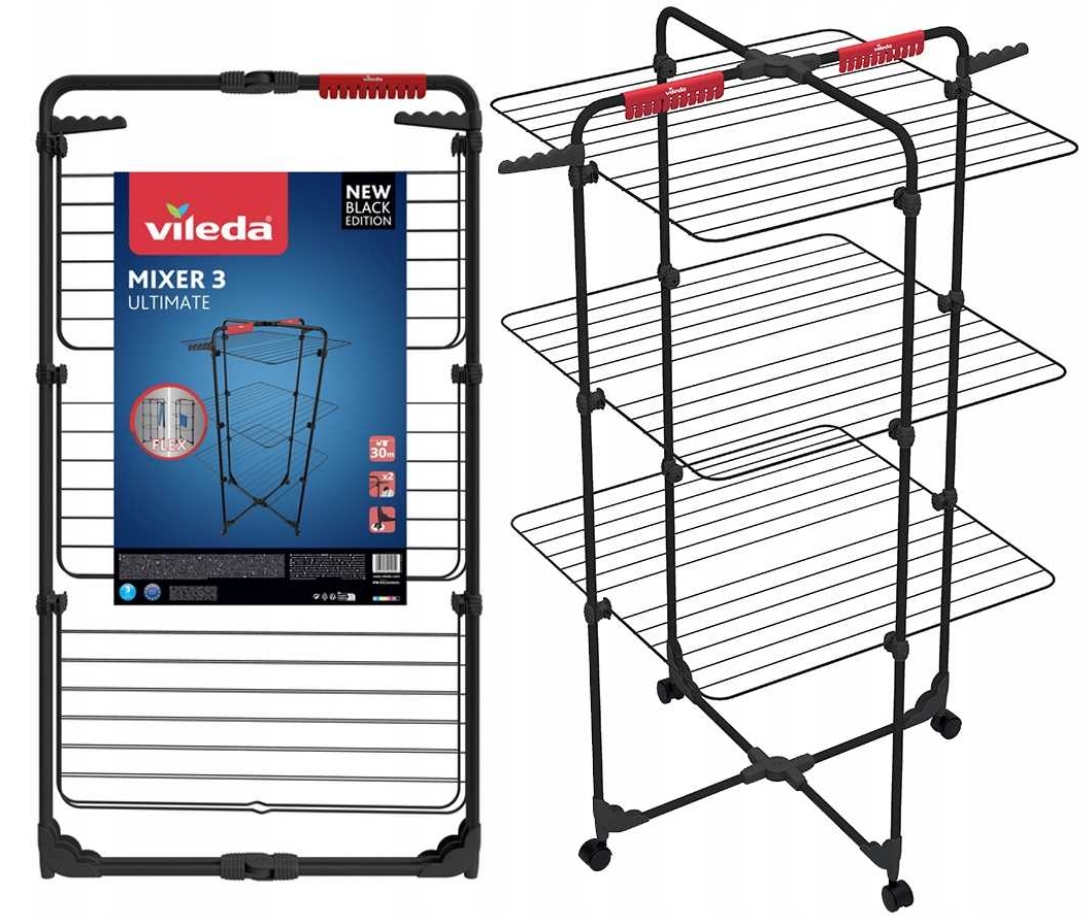 Suszarka Pionowa Vileda Mixer 3 Ultimate Pojemna Na Kółkach XXL Czarna