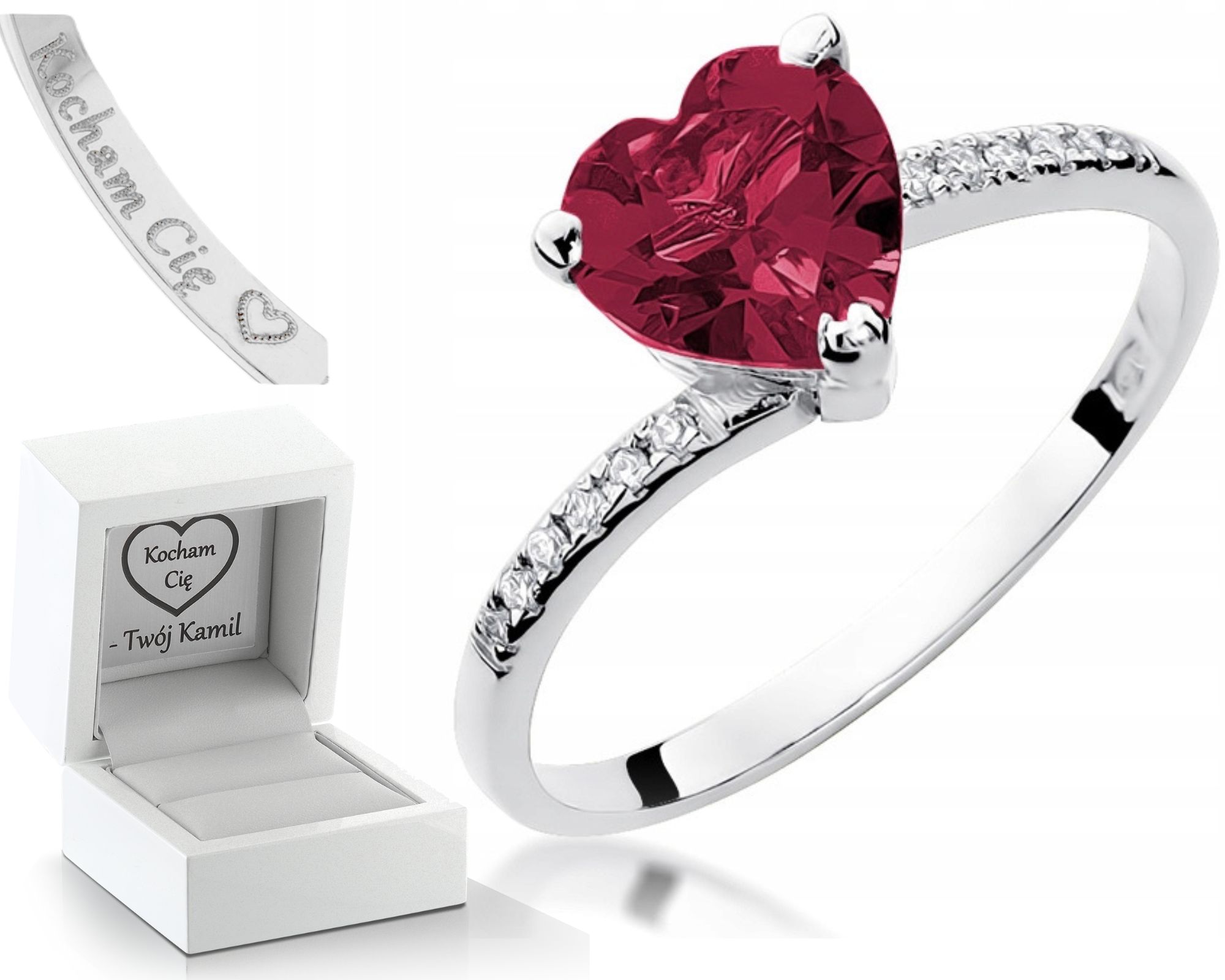 Prstýnek Rubín Brilianty 0,585 Bílé Zlato-srdce