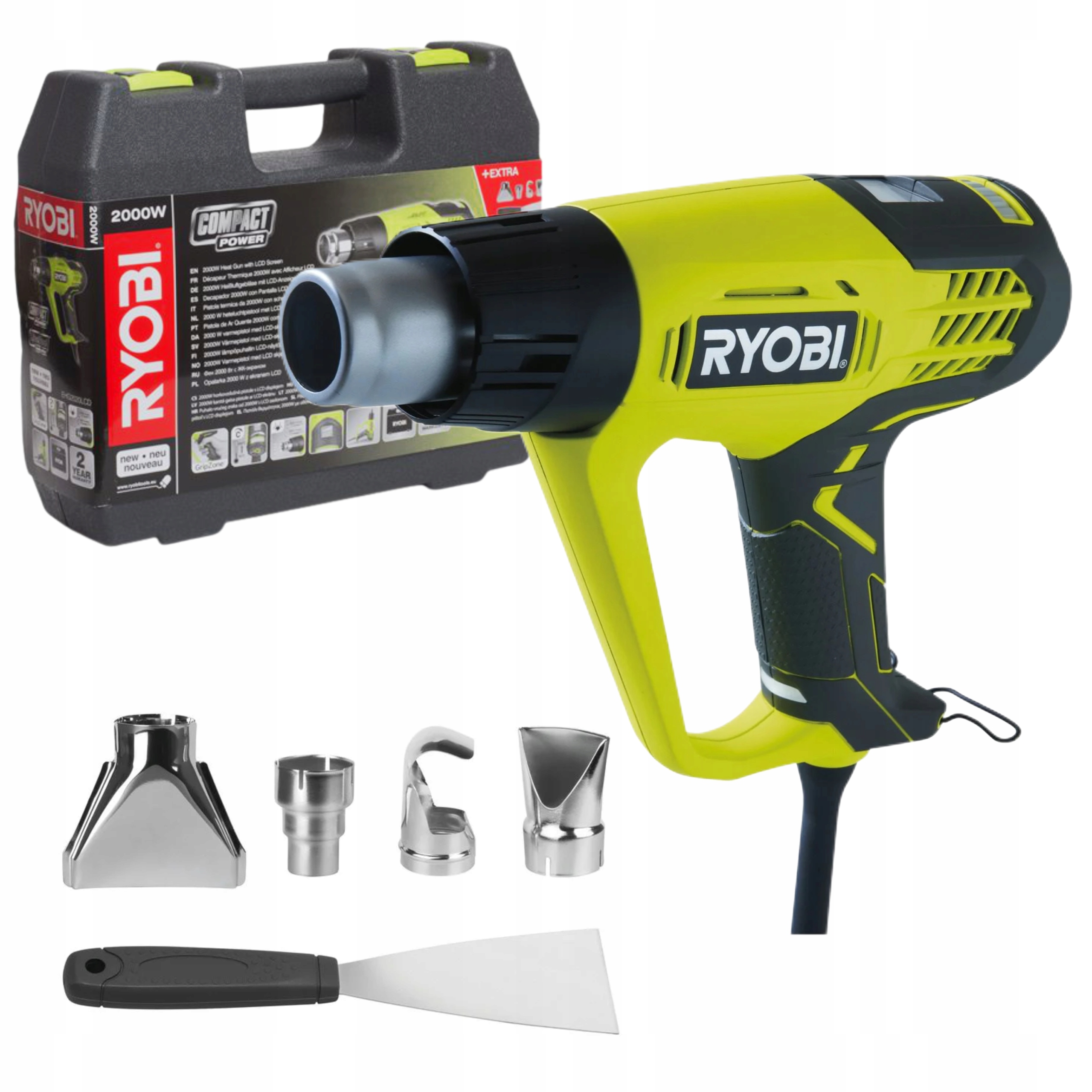 Ryobi Elektrická Síťová Horkovzdušná Pistole 2000 W Kufr 2 Režimy EHG2020LCD