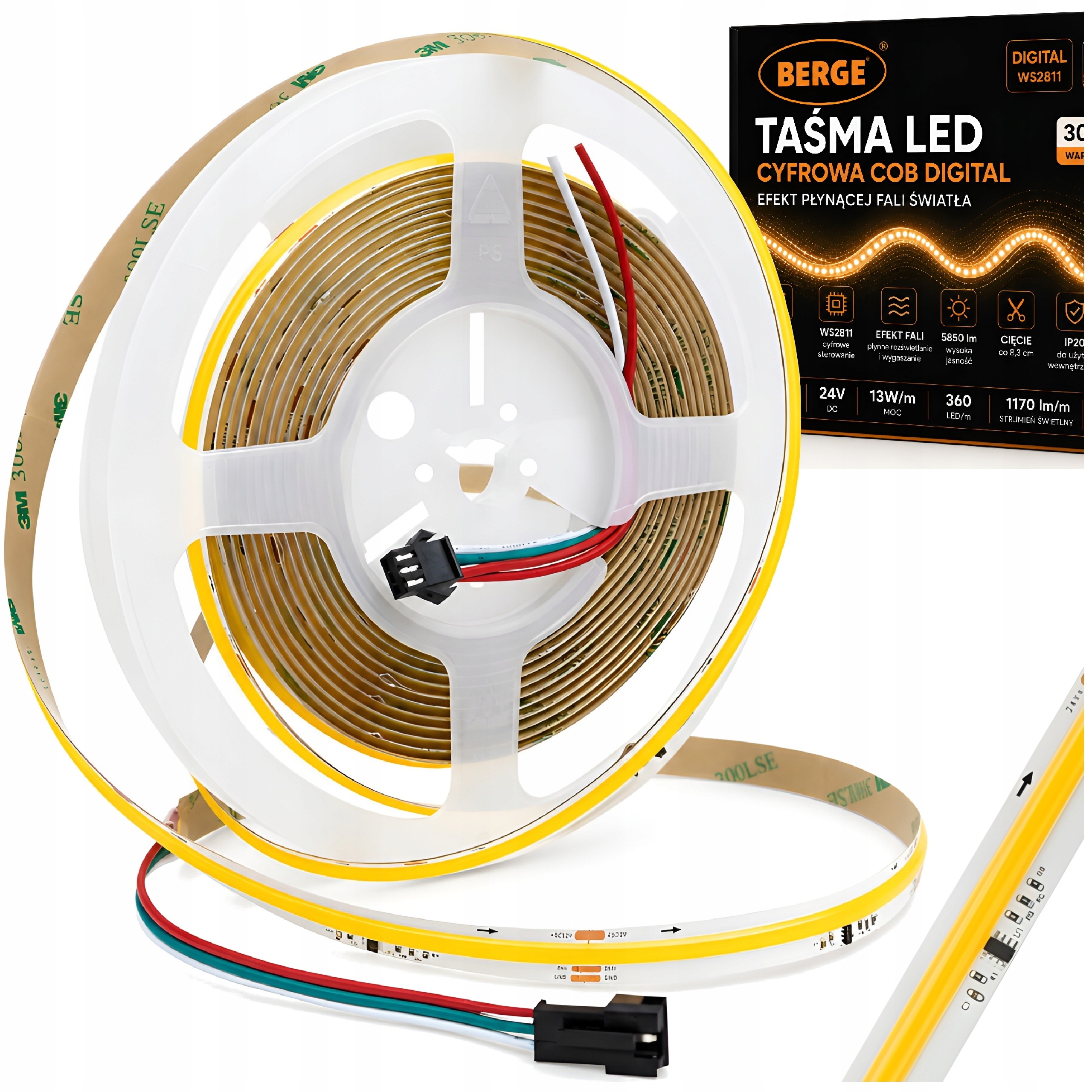 Digitální Led pásek Cob Wled WS2811 tekoucí Teplý Bílý 3000K 24V 5m 65W