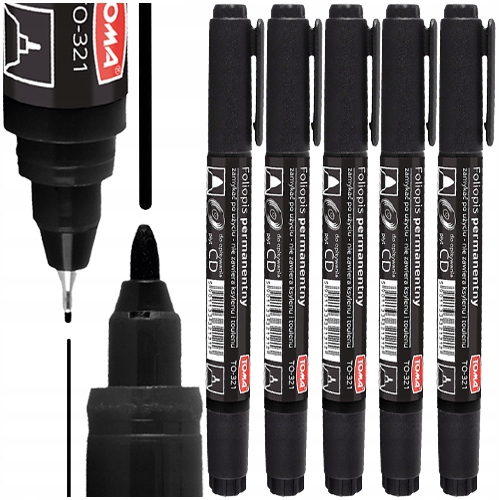 Marker Permamentny Do Płyt CD/DVD Dwustronny Czarny TO-321 Toma 5 szt.