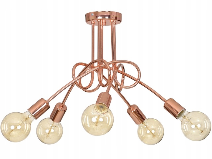 Efektná 5-plameňová stropná lampa do spálne nad posteľ Edison, medená