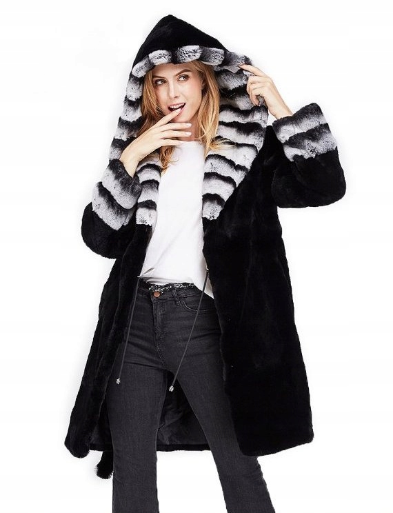 Płaszcz Futro naturalne Królik Rex Chinchilla 38 M