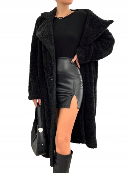 Shein Černý Dlouhý Kožešinový Kožich S Klasickým Límcem Xs 1EA