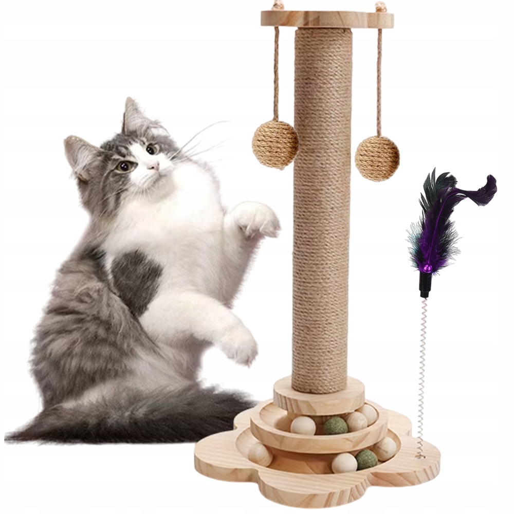 Levně Škrabadlo Pro Kočky Škrabací Sloupek Sisal S Toy Míčem Škrabadlo Pro Kočky 45 CM