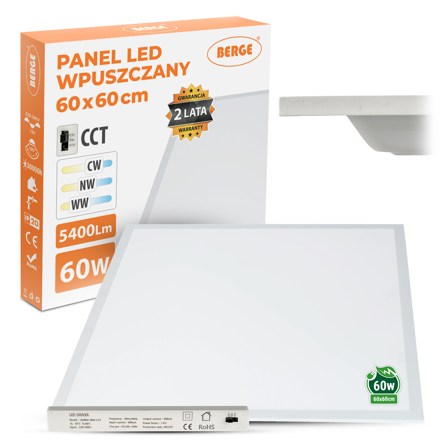 

Panel Led Sufitowy Wpuszczany 60W Cct 60x60cm