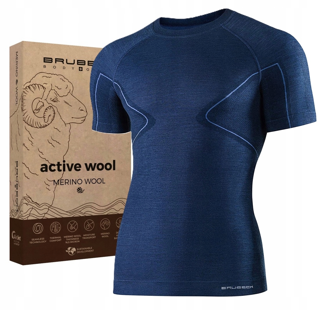 Wełniana Męska Koszulka Termoaktywna Oddychająca Brubeck Active Wool Men -L