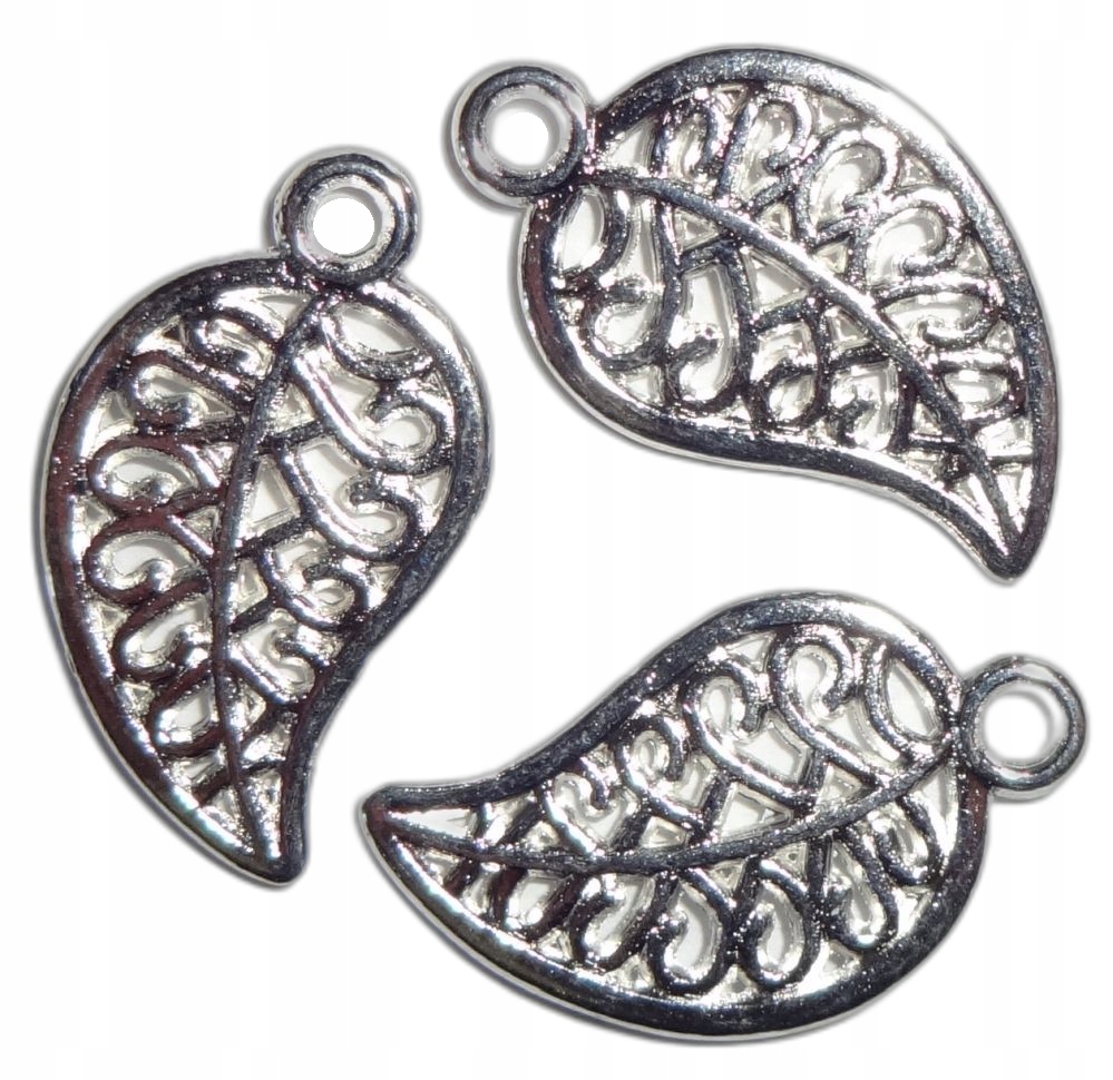 Zawieszki Charms Listki 18mm 6szt Metal J. Srebrne