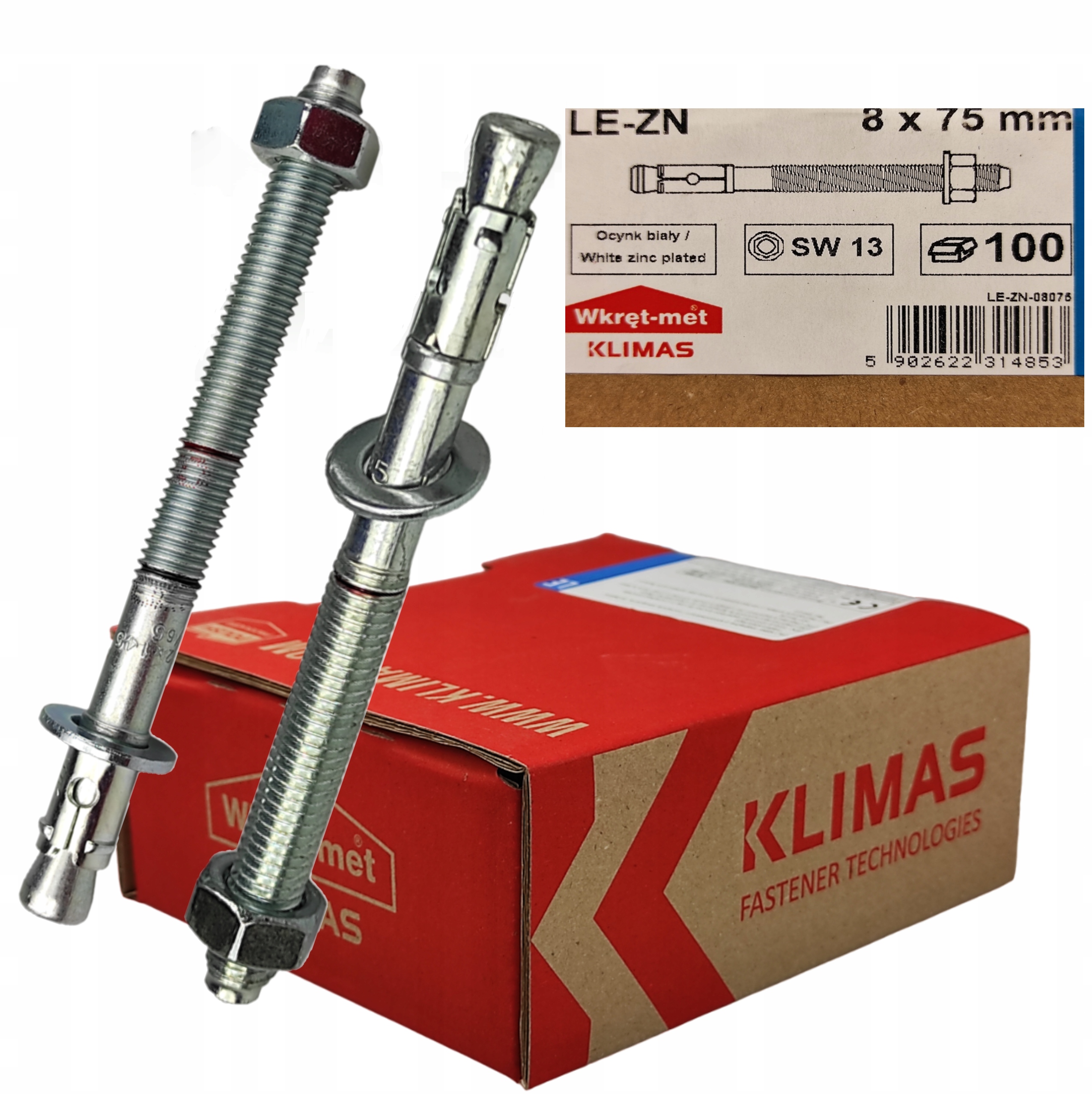 Mechanické kotvy do betonu Le-zn 8x75 mm Wkręt-met 100ks