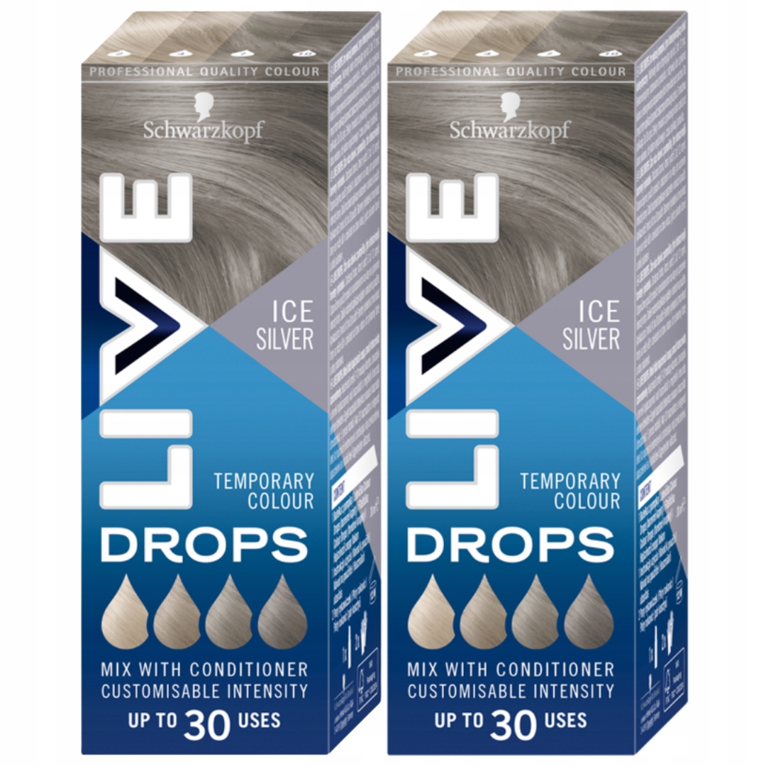 Schwarzkopf Live Drops Omyvatelná barva na vlasy Icy Silver 30 ml x2