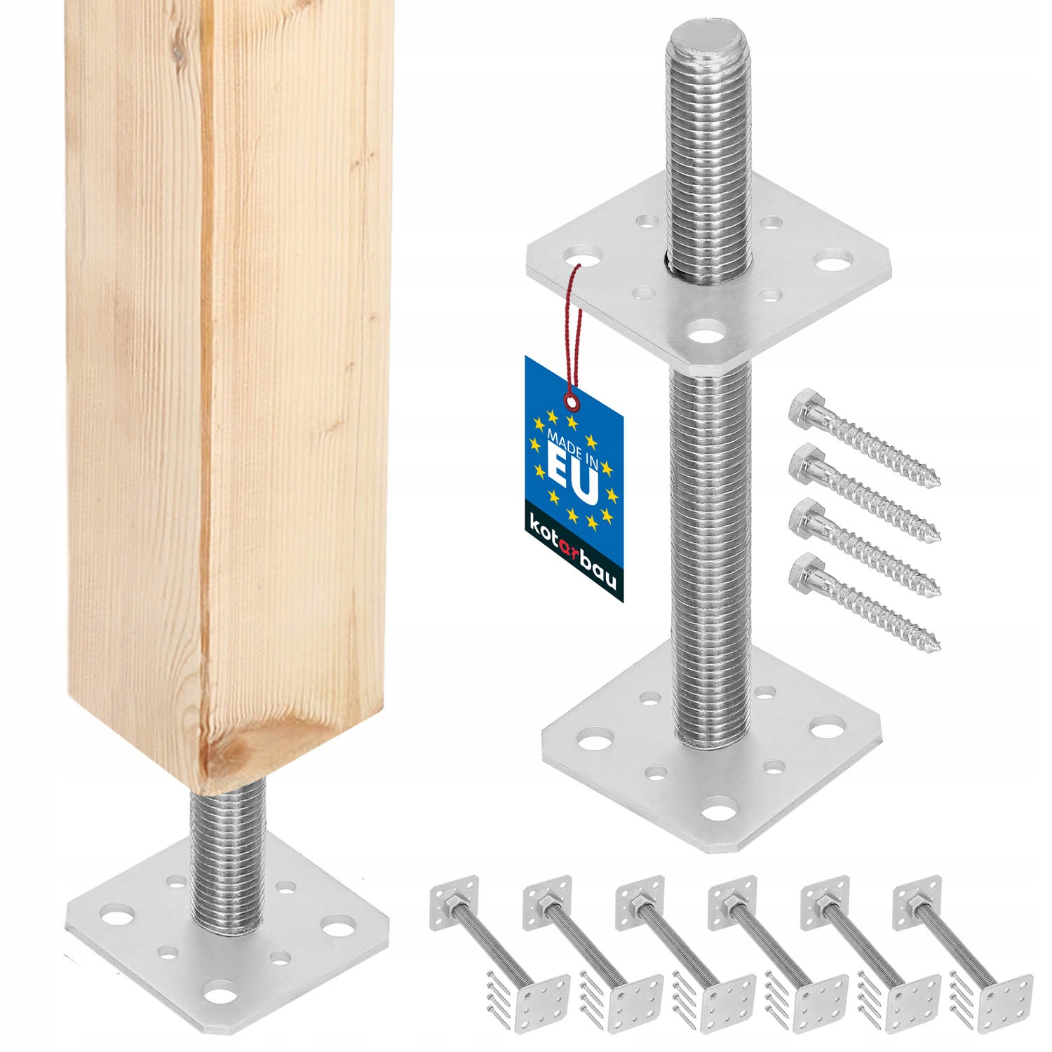 Sada 6X Základna Sloupku Regulace Výšky Tyč Závit M24 80x80x250 MM