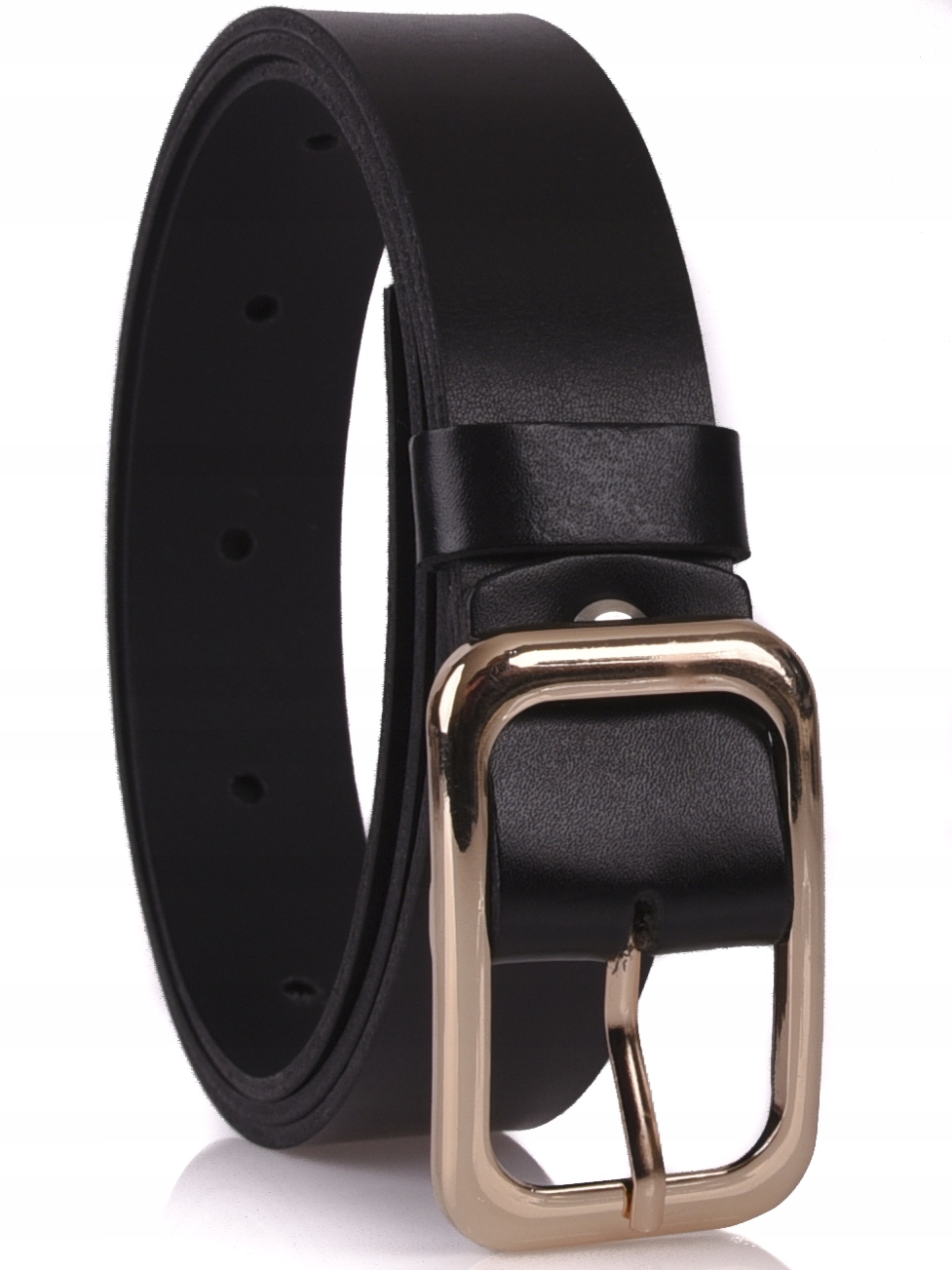 

Skórzany Pasek damski 3cm Czarny złota klamra