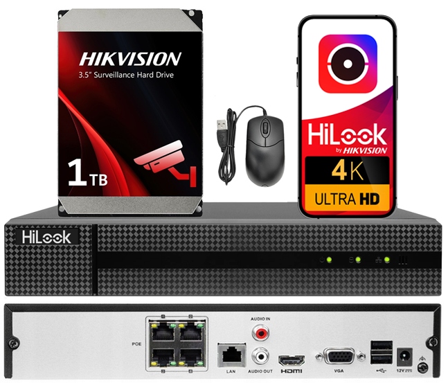Ip rekordér HiLook by Hikvision pre 4 kamery do 8MPx Hdd 1TB