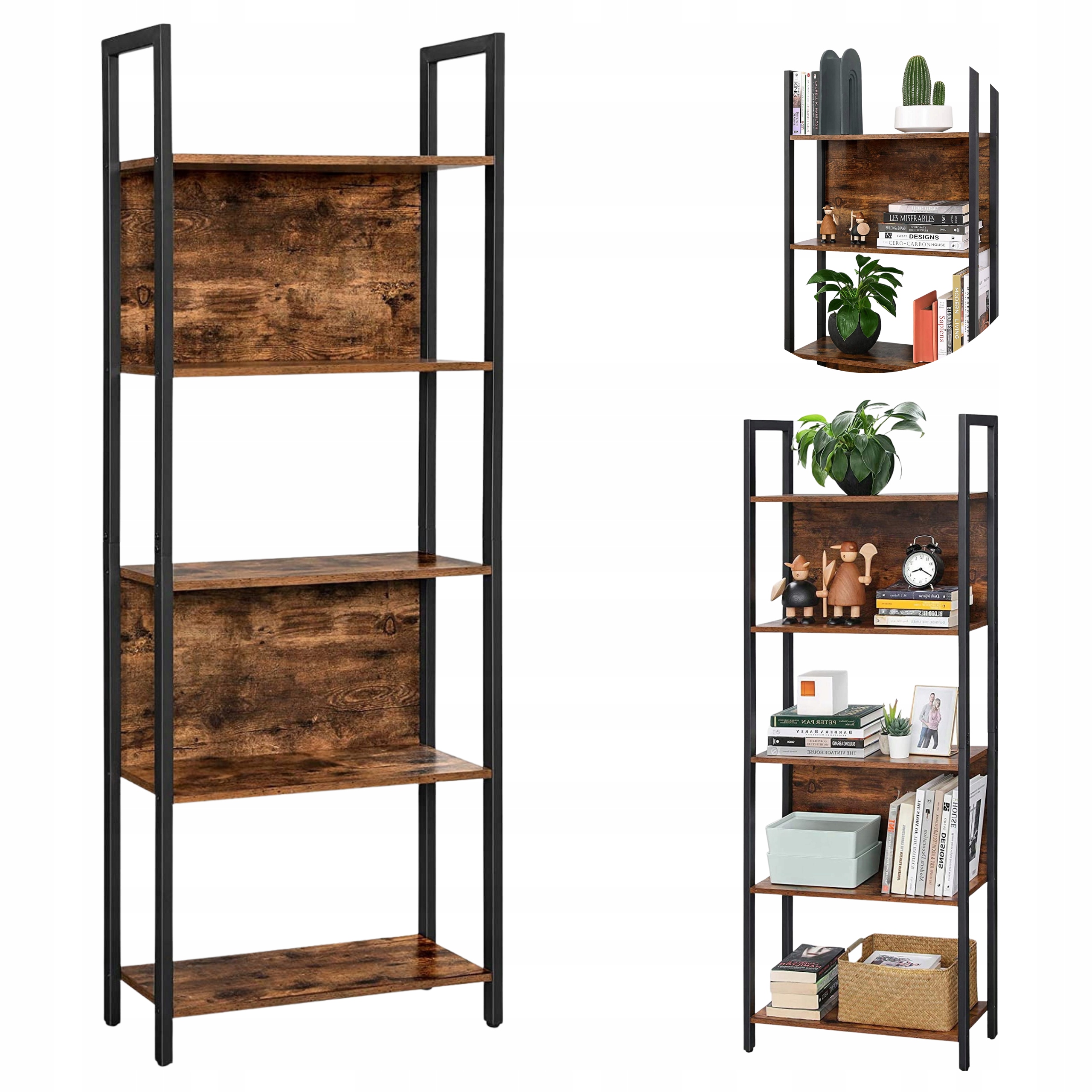 Regál na knihy, rebrík Knižnica do obývačky Regál Stojaci 5 políc, hnedý