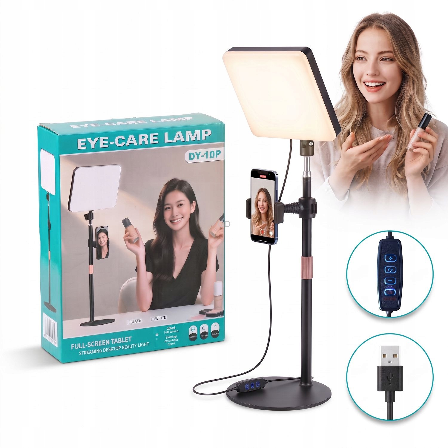 Lampa Ring Led Usb biurkowa statyw uchwyt telefon TikTok Blog Selfie czarna