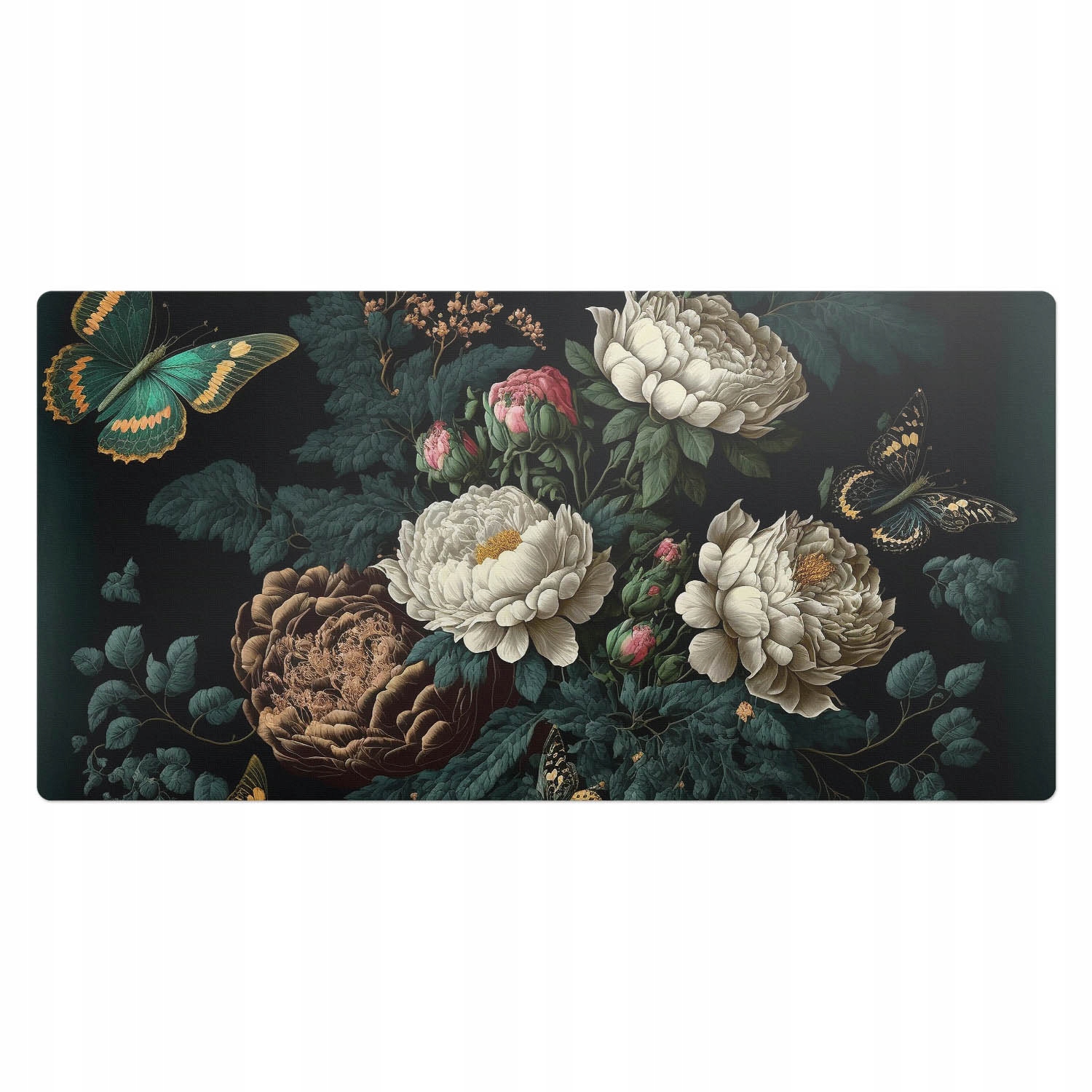 Podložka na psací stůl s grafikou Vzor s květinami a létajícími motýly 100 x 50 cm