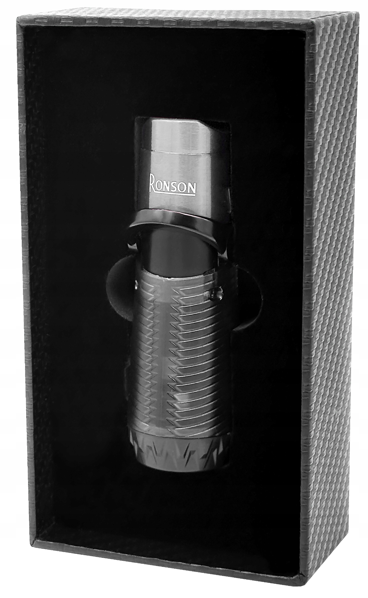 Zapalovač Ronson Bora Silver Black 2 Jet s puncherem na doutníky, žárovkový