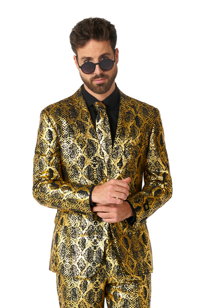 Pánský Oblek Černý Zlatý Had Z Hadí Kůže Opposuits Deluxe Slim Fit 50