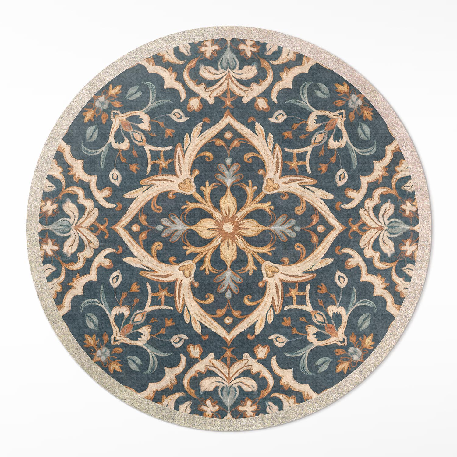 Kulatý Kulatý Koberec Vinylový do obývacího pokoje fi 60 cm Rostlinný vintage ornament