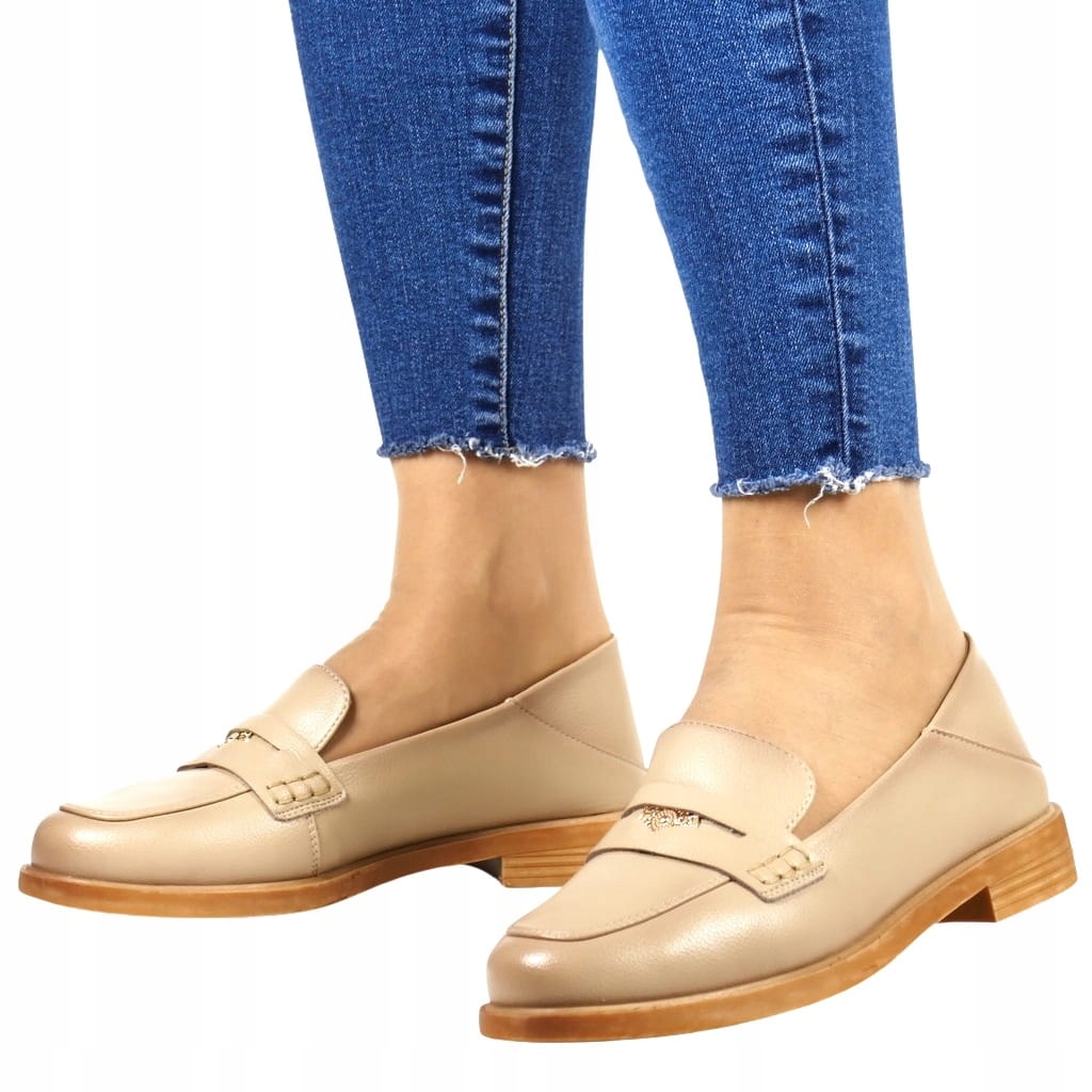 Béžové Mokasíny Z Kůže Dámské Polobotky Nazouvací Pohodlné Měkké Vinceza 36