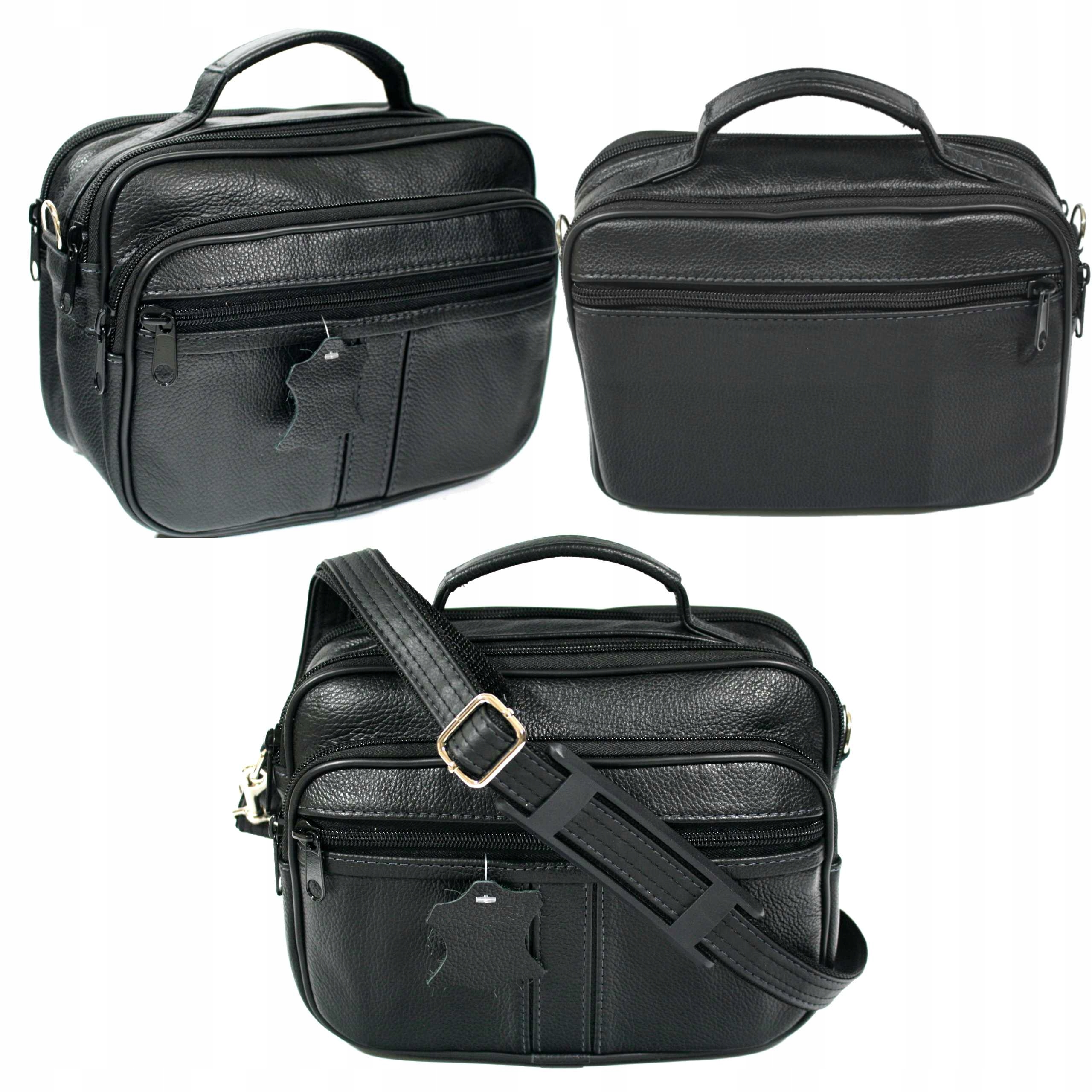 Pánská kožená taška přes rameno s rukojetí, dvě komory polské, malá