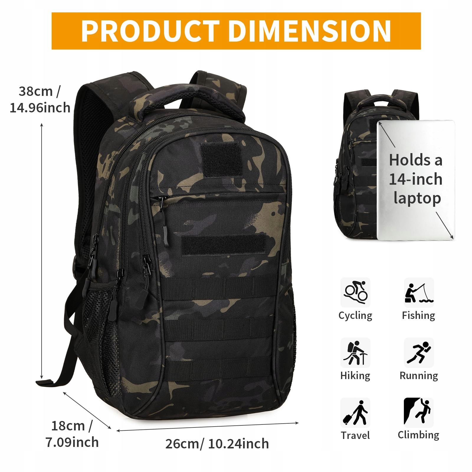 HUNTVP Plecak Wojskowy Męski 15L Taktyczny Molle Wodoodporny Camo — miniatura 3