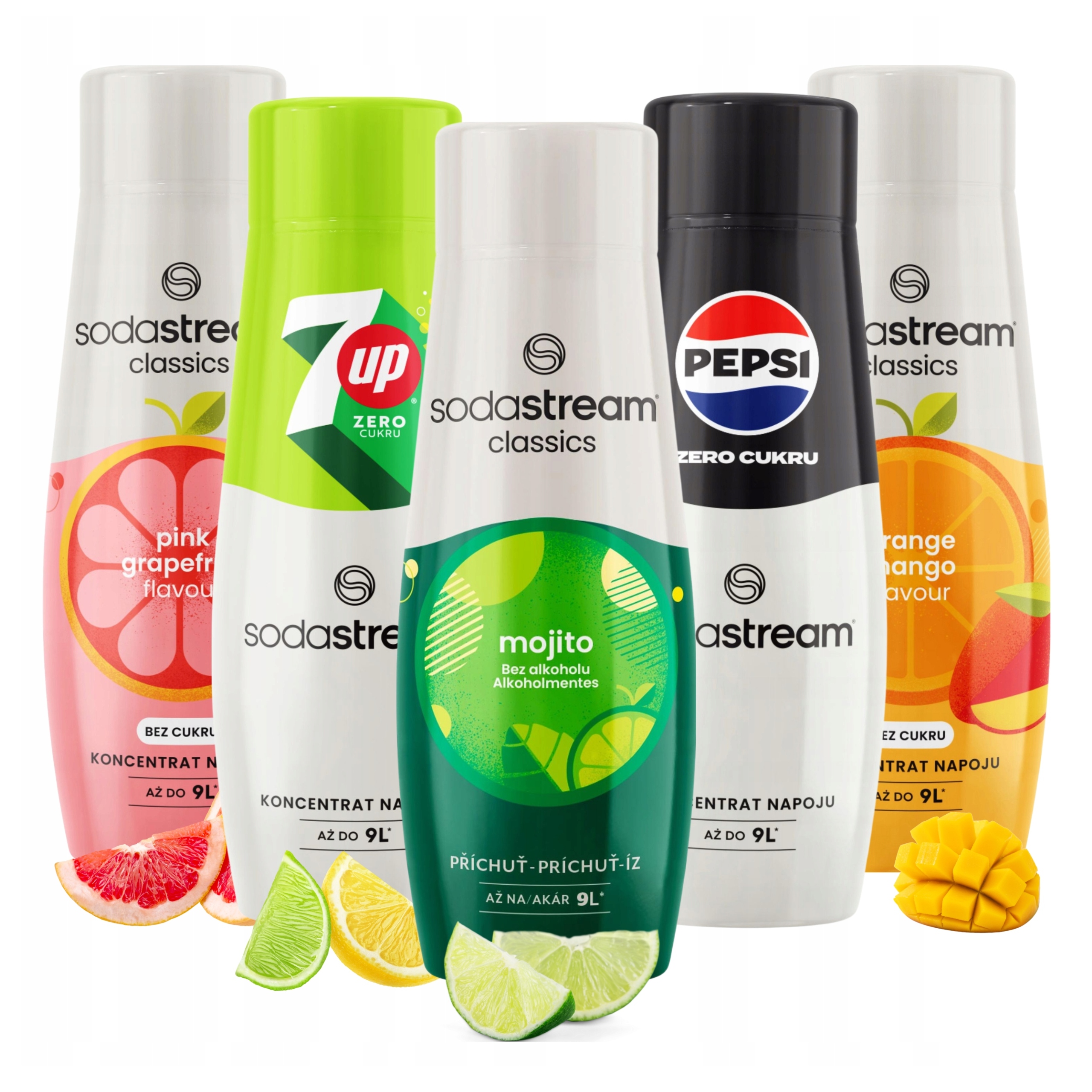 5x Sirup Sodastream Sada Mango, Mojito, Grapefruit, 7UP Zero, Pepsi Max