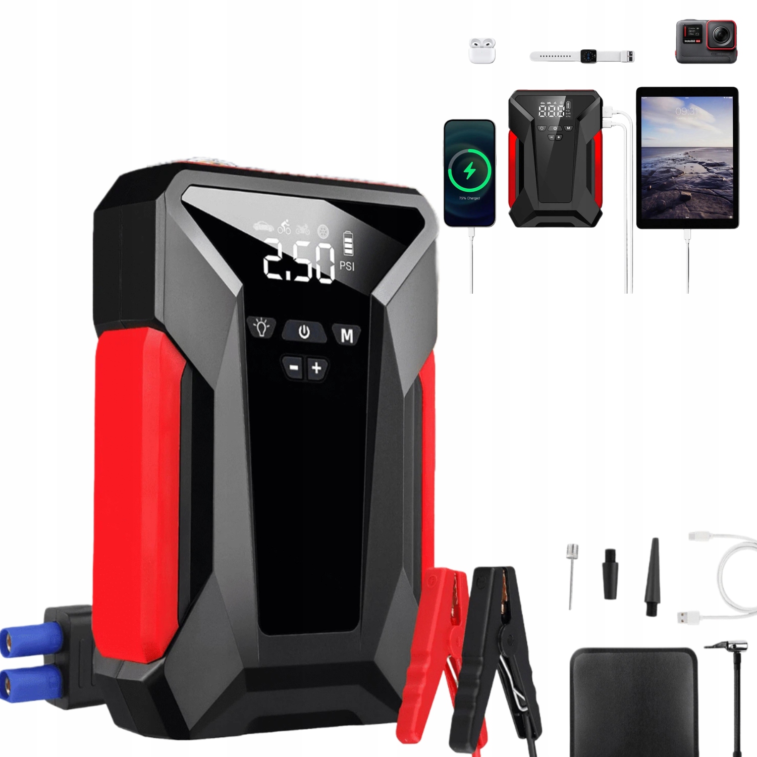 Jump Starter Kompresor Pumpa Start Booster Powerbank Sada Jump Starter