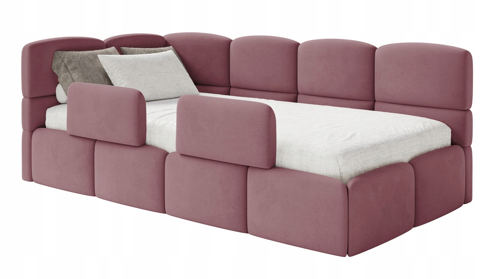 Postel pro mláděž 120x200 cm Cloudy růžová velurová matrace s levými zábranami