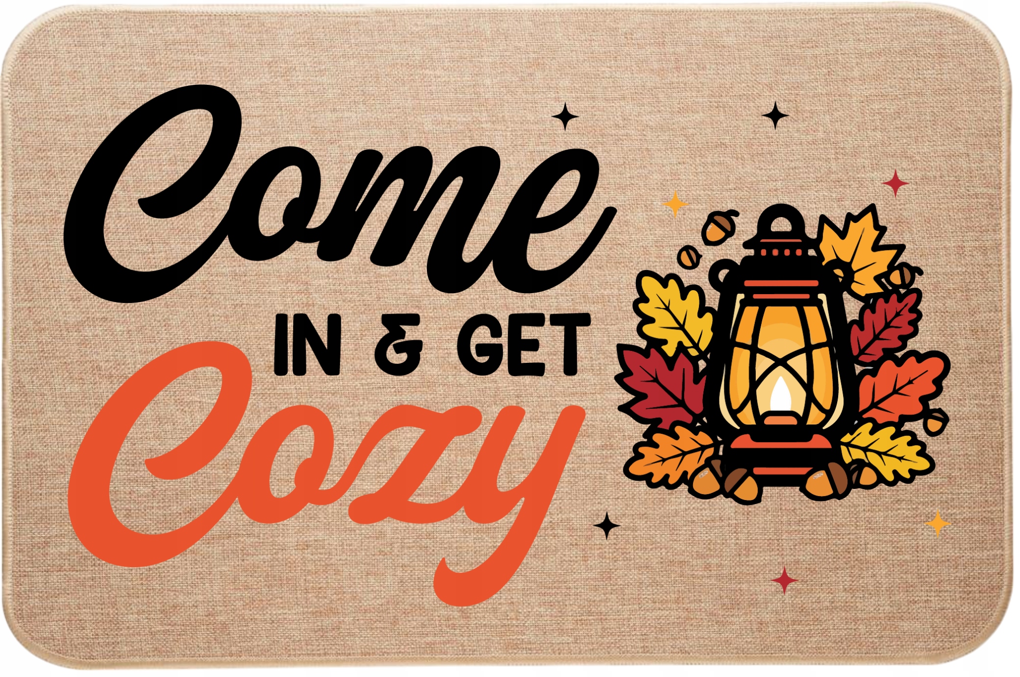 Vstupní rohožka z lnu Podzimní potisk Vstupte a udělejte si pohodlí