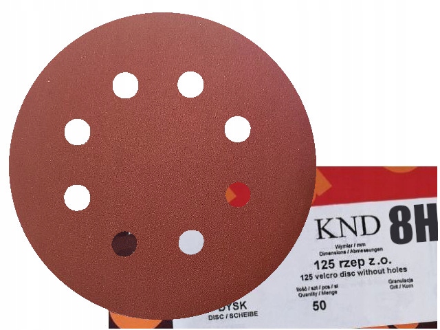 50x Krążek papier ścierny krążki ścierne na rzep 8 otworów Knd 125 mm P600