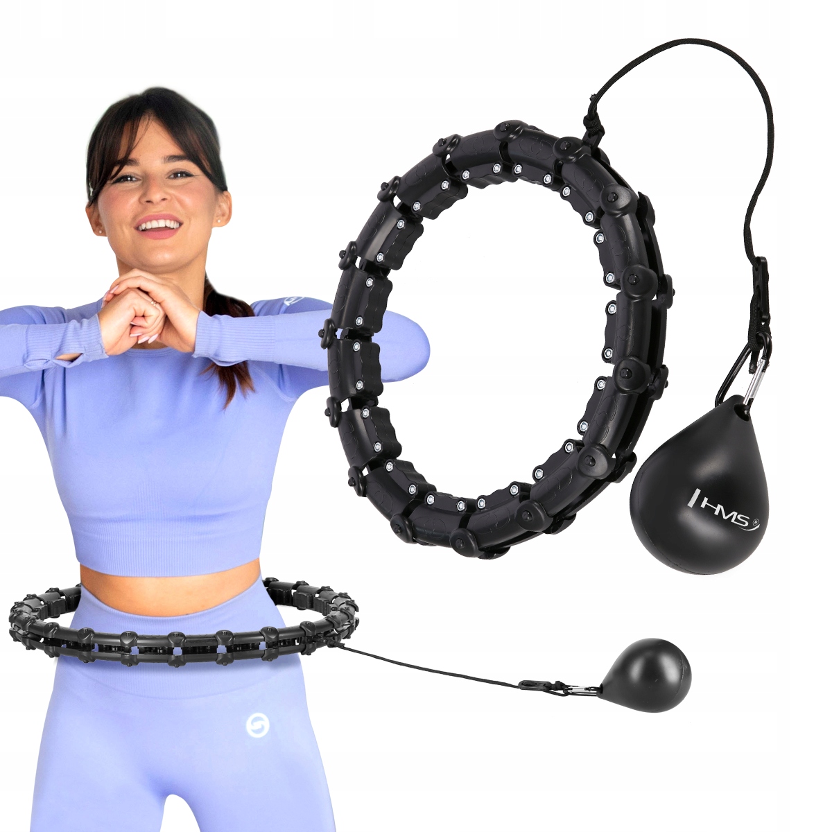 ZESTAW HULA HOP HHW02 Z WYPUSTKAMI I OBCIĄŻNIKIEM HMS + PAS BR163 PLUS SIZE Kolor dominujący czarny