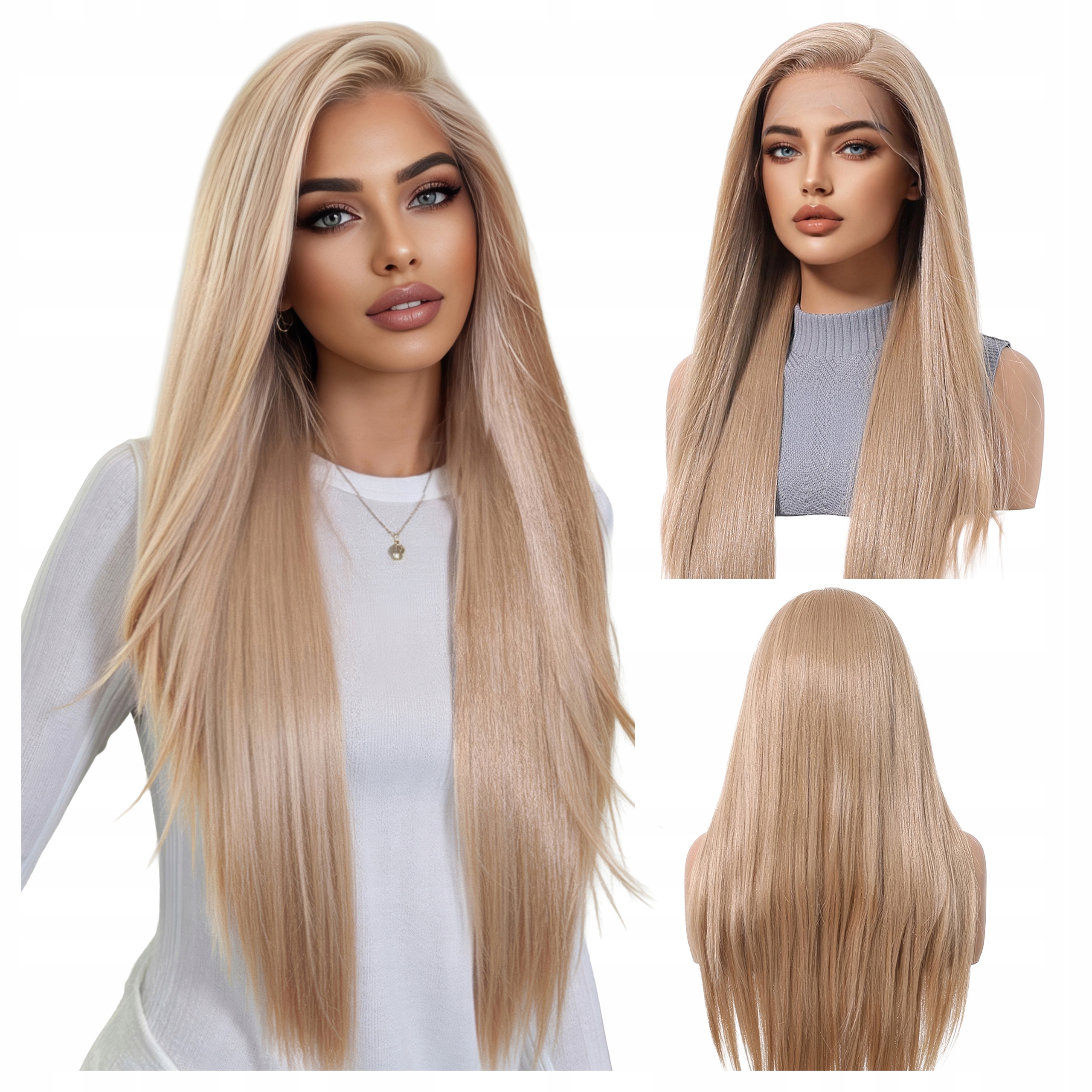 Peruka damska Jak Naturalna blond Długie włosy proste długa Lace Front 75cm