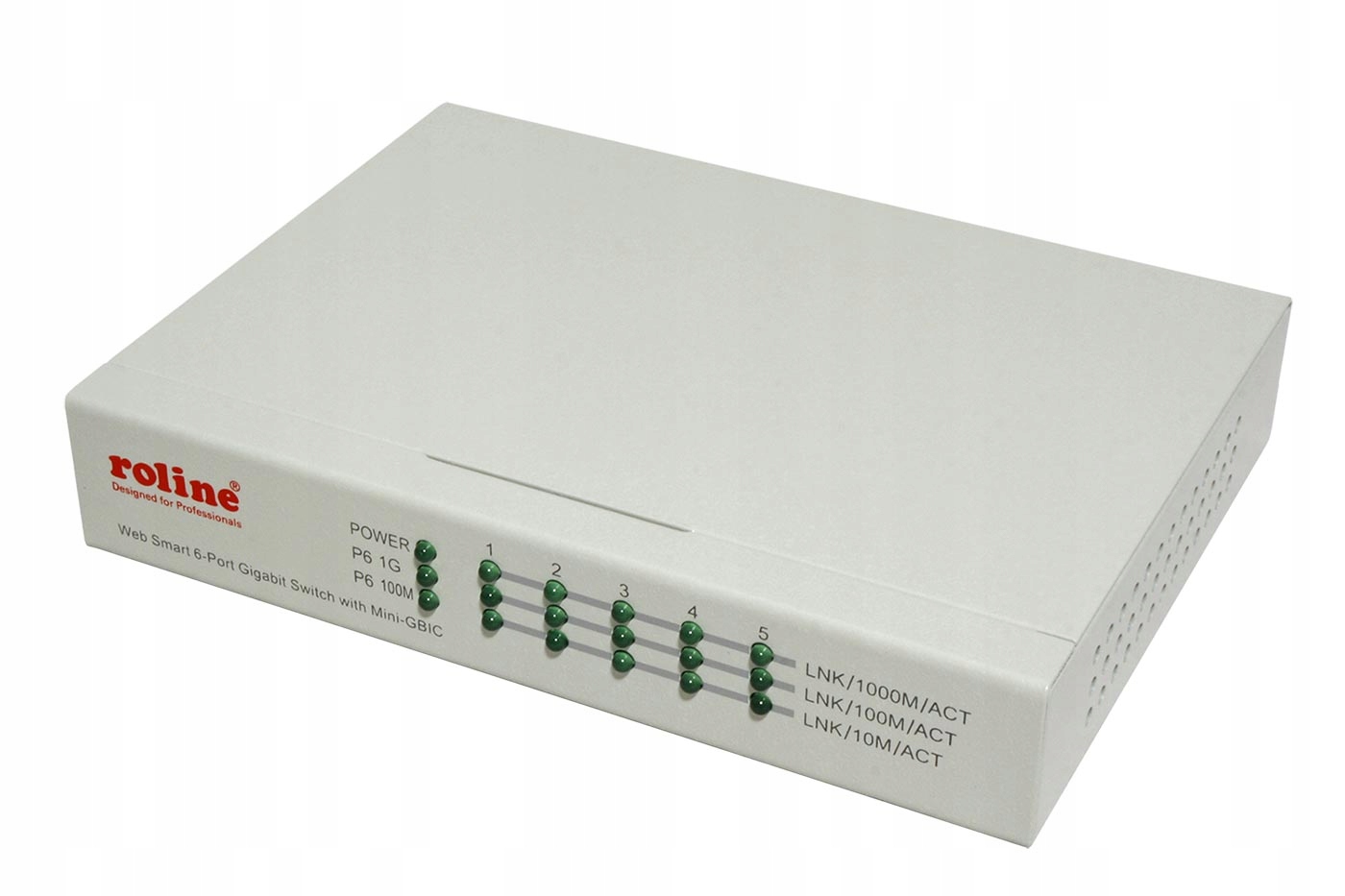 Roline Ethernet přepínač 1Gb, 6 portů (5x RJ45 1x Sfp), WebSmart