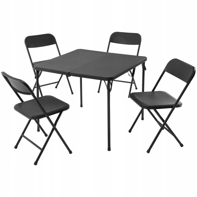 Kempingový nábytok skladací stôl 4 stoličky, čierny