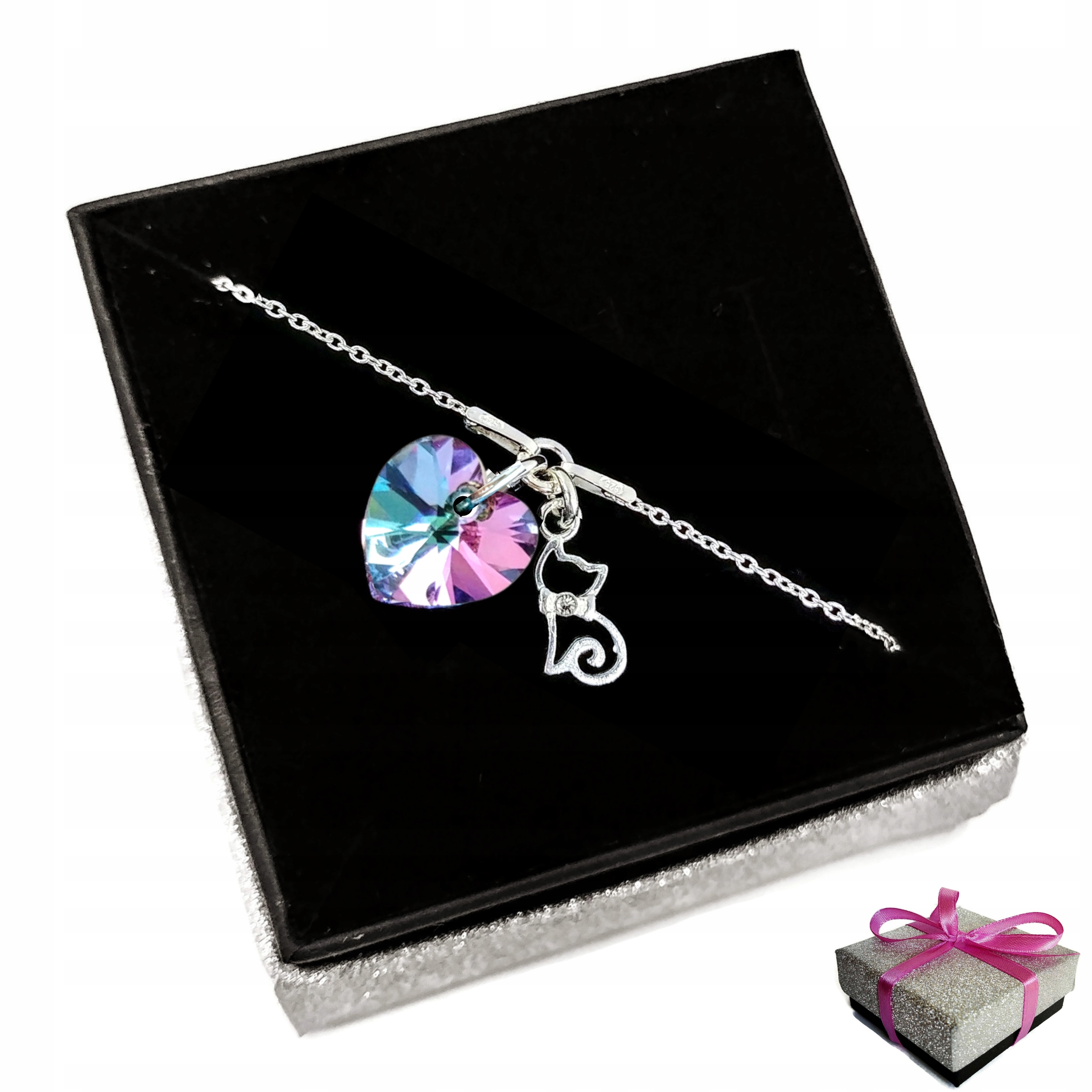 

Bransoletka Kot z Kotkiem Serce Swarovski Srebro