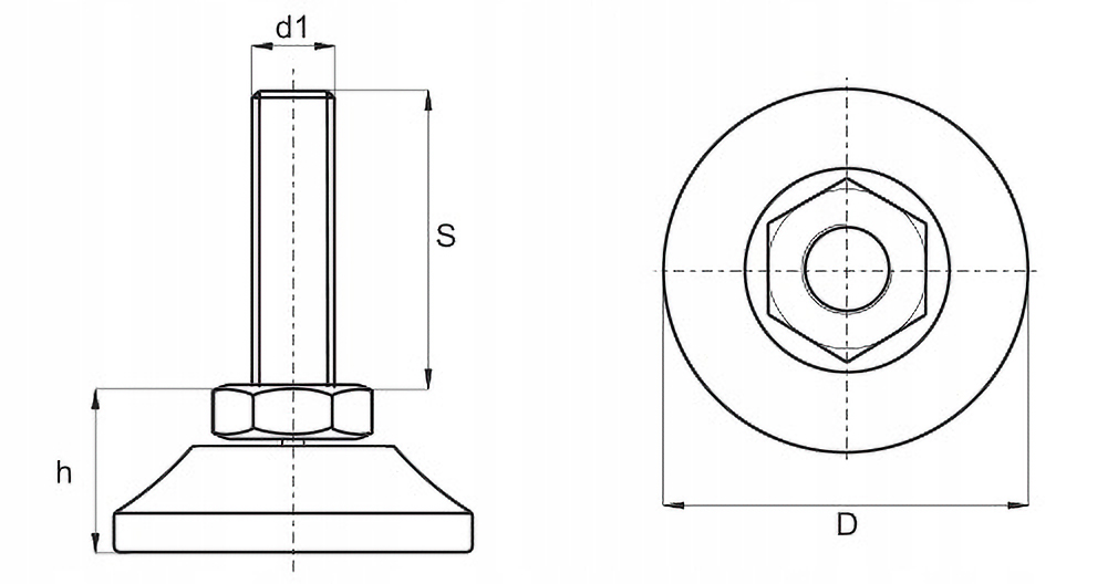 STOPKA STOPA POZIOMUJĄCA REGULOWANA OBROTOWA DO MASZYN MEBLI M8x80 D30 4szt Model M8x80 D30
