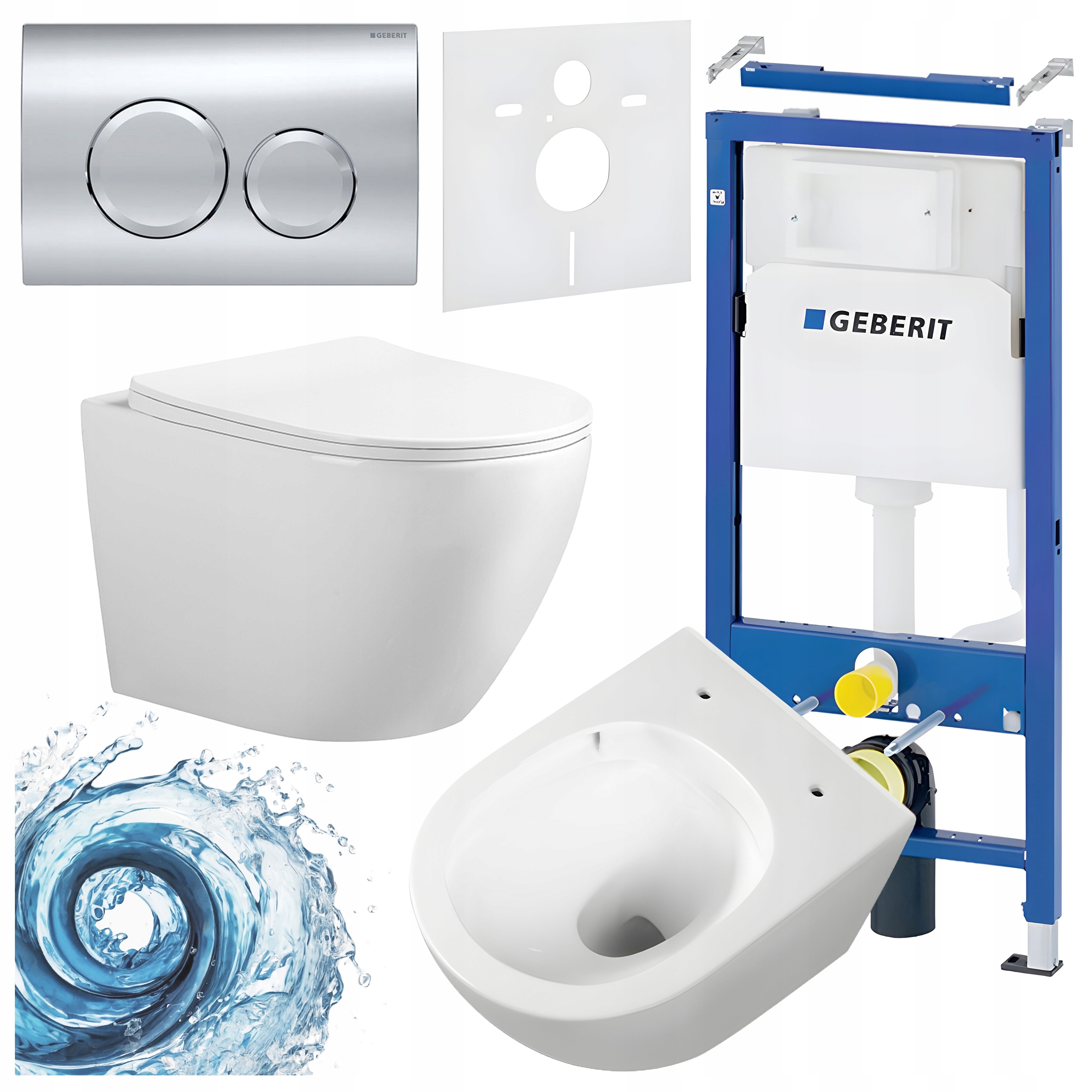Zestaw Podtynkowy Wc Stelaż Geberit Duofix Miska FLOW-WH-03 Przycisk Chrom