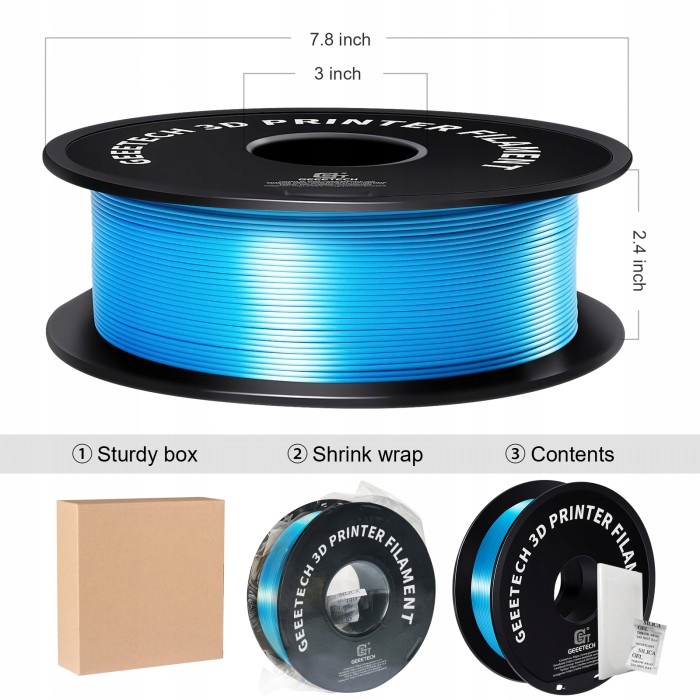Filament Geeetech Silk PLA 1000g Jedwabny Błękit Niebieski Silk Sky Blue Stan opakowania oryginalne