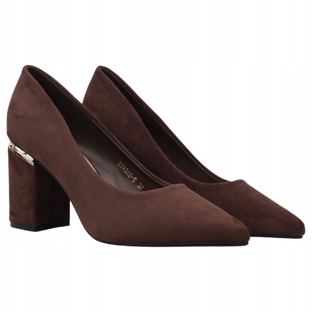 Brązowe Czółenka Damskie Na Słupku Buty Wkładki Ekoskóra