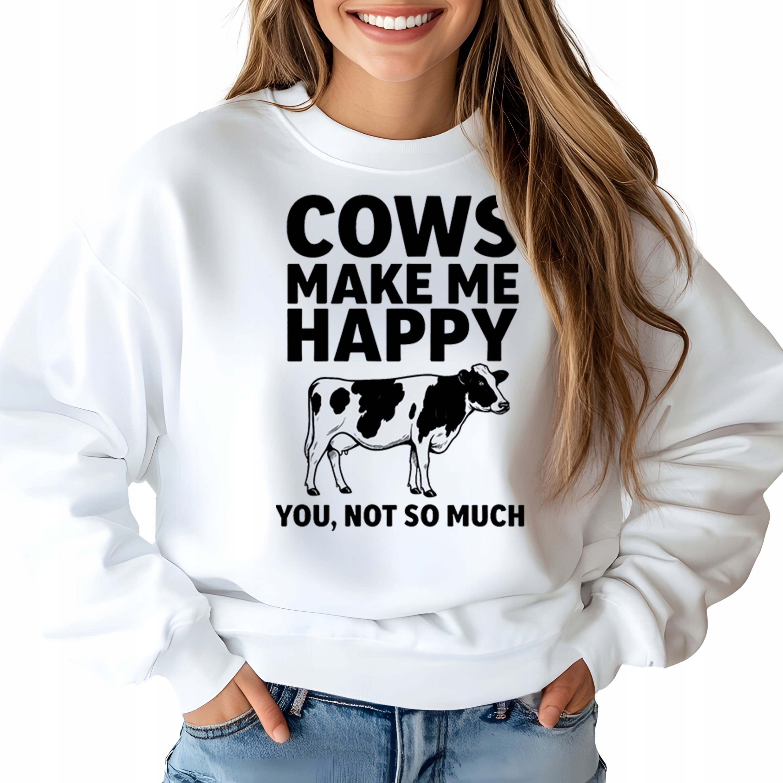 Mikina Bílá bavlněná jako Dárek pro kamarádku Cows Make Me Happy S