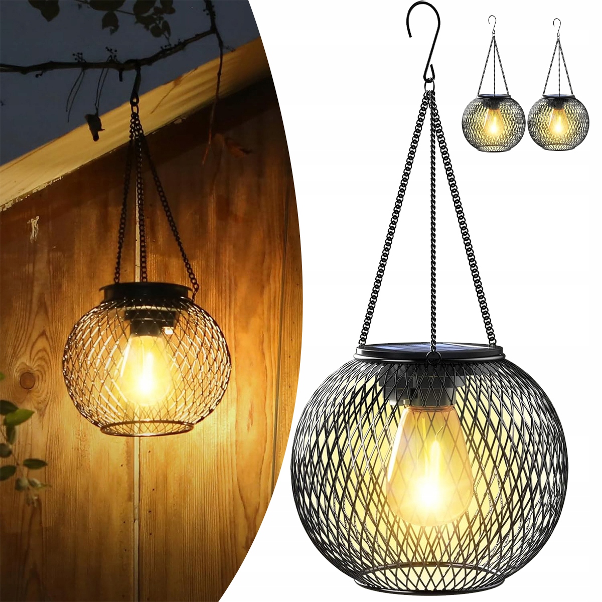 2szt Lampa Ogrodowa Solarna Lampion Wisząca Kula Na Taras Balkon Do Ogrodu